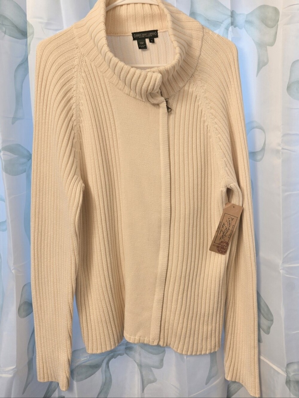 NWT Ralph Lauren Ivory Cream Ribbed Zip-Front Cardigan Jacket Size XL - Picture 2 of 6